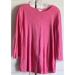 J.Jill Women’s Size Small Pink Linen Cotton 3/4‎ Sleeve Top Shirt Blouse